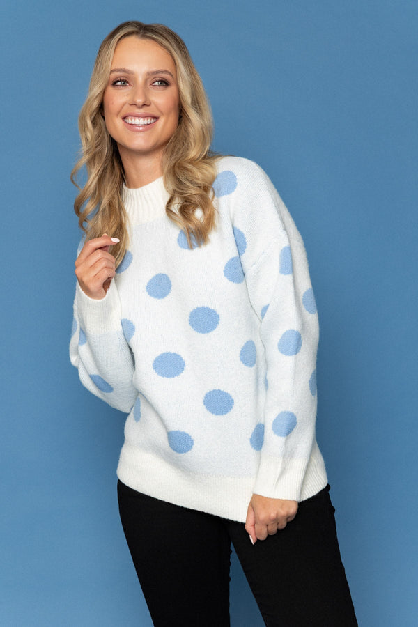 Carraig Donn Cream Knit Jumper with Blue Dot Print