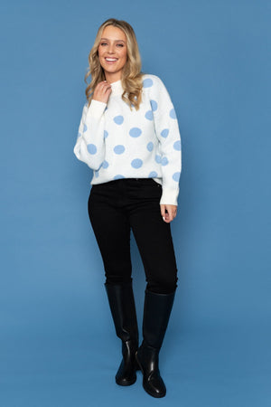 Carraig Donn Cream Knit Jumper with Blue Dot Print