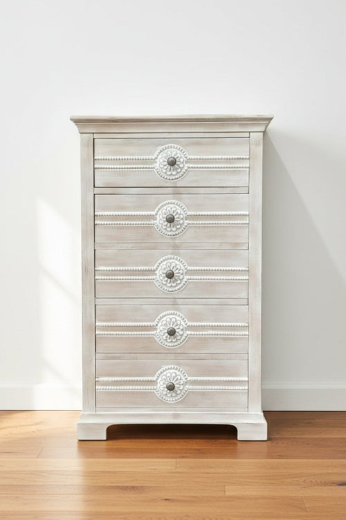 Cream Nantes 5 Drawer Wood Tallboy