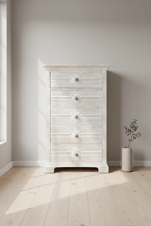 Carraig Donn Cream Nantes 5 Drawer Wood Tallboy
