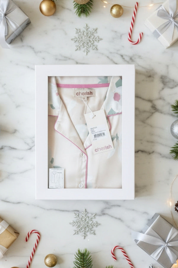 Carraig Donn Cream Print Satin PJ Set In A Gift Box