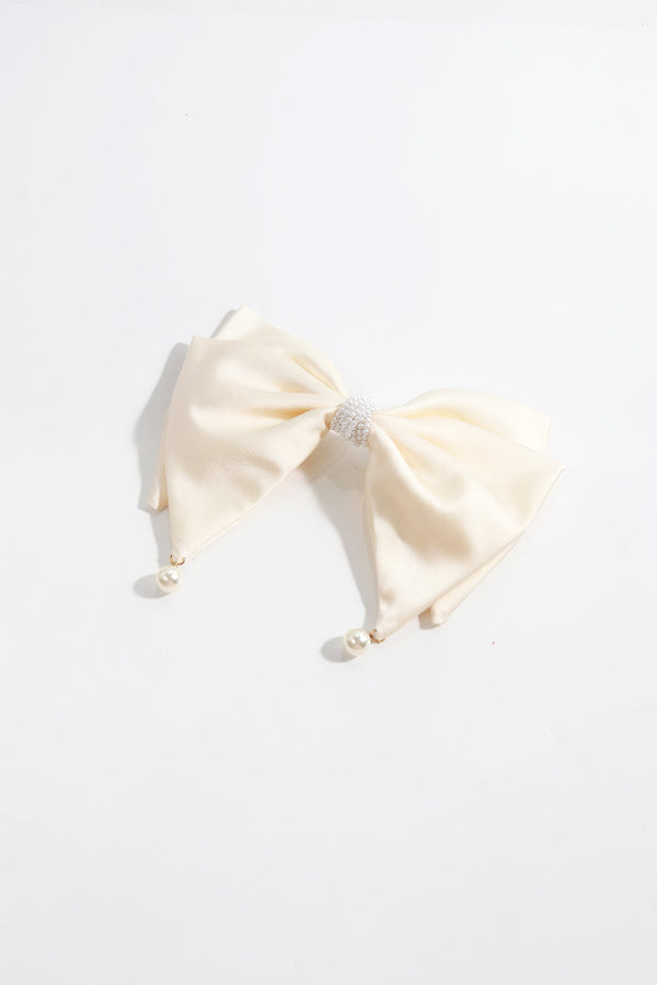 Carraig Donn Cream Satin Pearl Bow Hair Clip