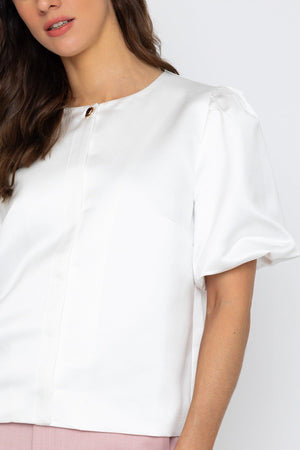 Carraig Donn Cream Satin Puff Sleeve Top