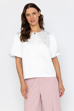 Carraig Donn Cream Satin Puff Sleeve Top