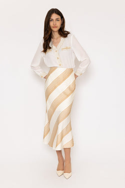 Carraig Donn Cream Satin Stripe Midi Skirt