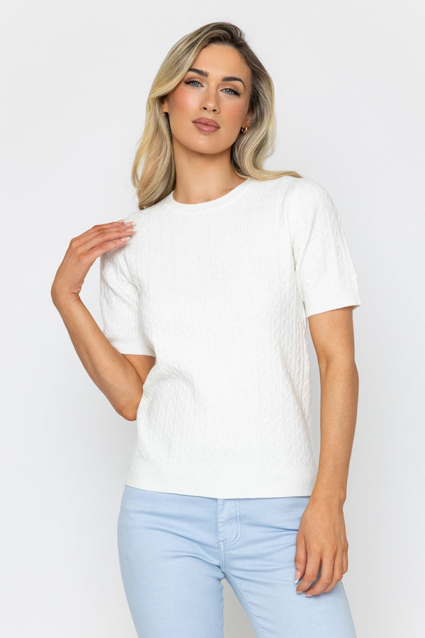 Carraig Donn Cream Short Sleeve Cable Knit Top