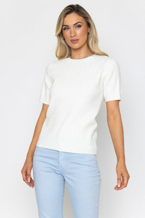 Carraig Donn Cream Short Sleeve Cable Knit Top