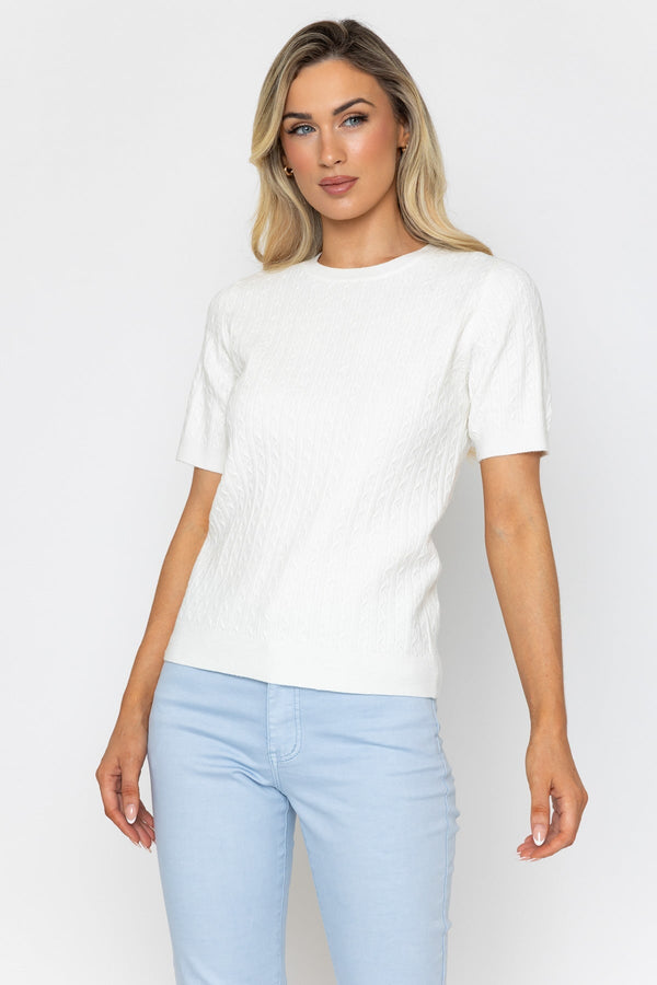 Carraig Donn Cream Short Sleeve Cable Knit Top