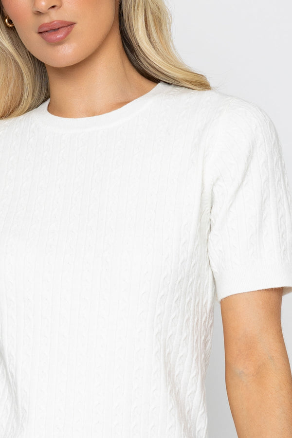 Carraig Donn Cream Short Sleeve Cable Knit Top