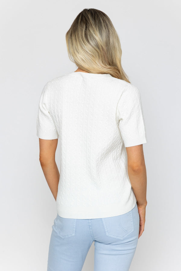 Carraig Donn Cream Short Sleeve Cable Knit Top