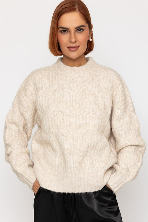 Cream Soft-Touch Cable Knit Crew Jumper