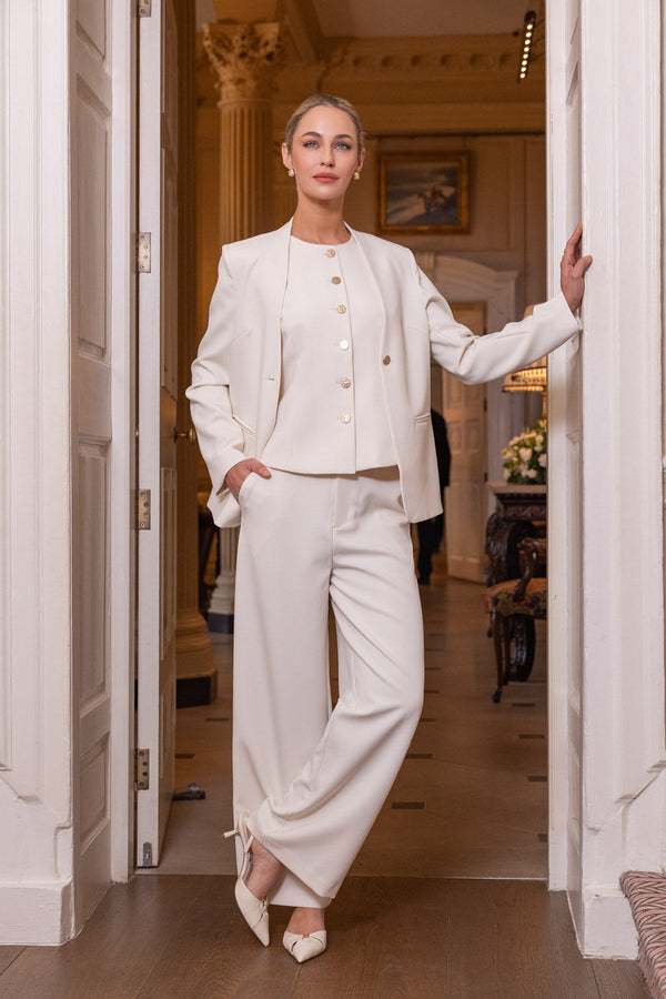 Carraig Donn Cream Wide Leg Trousers With Pockets