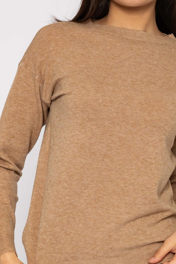 Carraig Donn Crew Neck Soft Touch Knit in Camel