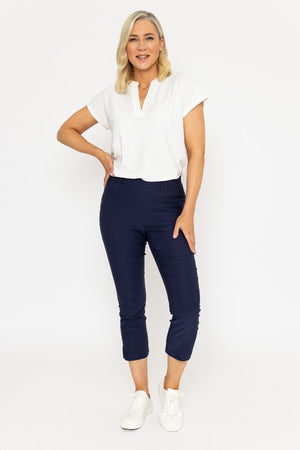 Carraig Donn Cropped Bengaline Trousers in Navy
