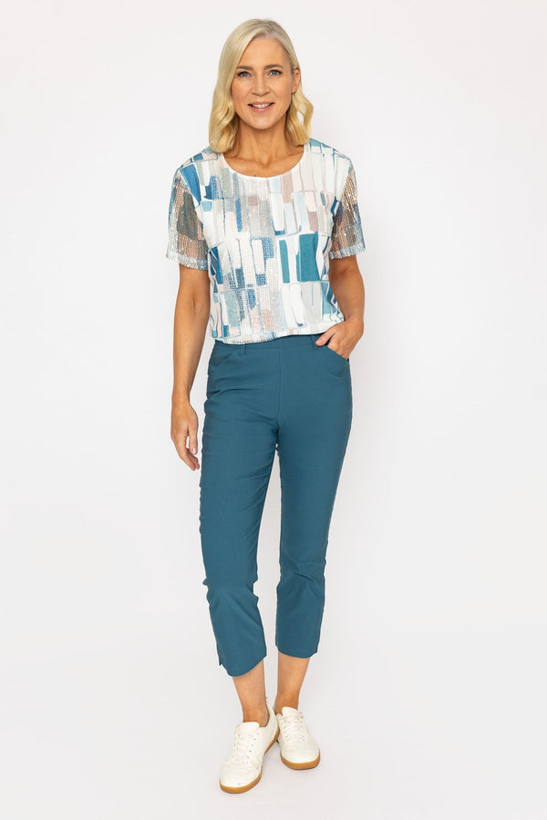 Carraig Donn Cropped Bengaline Trousers in Teal