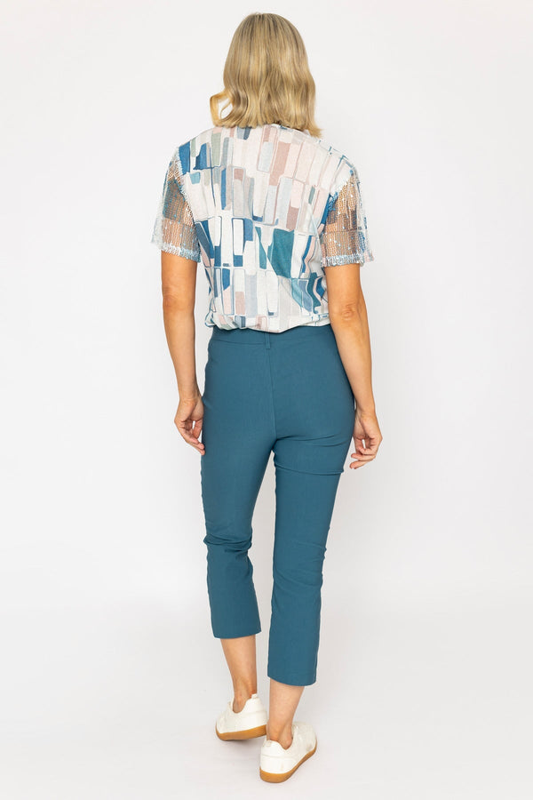 Carraig Donn Cropped Bengaline Trousers in Teal