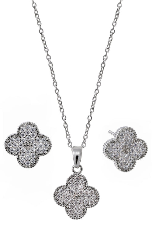 Crystal Clover Earrings & Necklace Set
