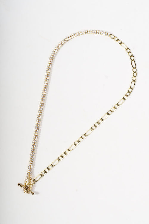 Diamante & Chain Gold Necklace