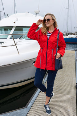 Carraig Donn Drawstring Jacket With Stripe Lining in Red