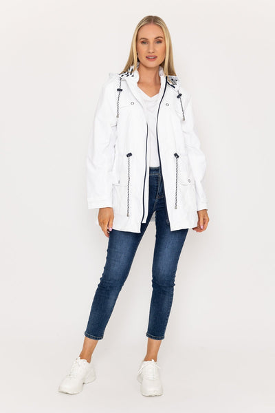 Carraig Donn Drawstring Jacket With Stripe Lining in White