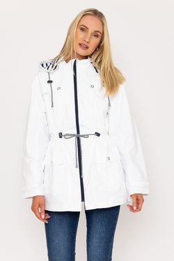 Carraig Donn Drawstring Jacket With Stripe Lining in White