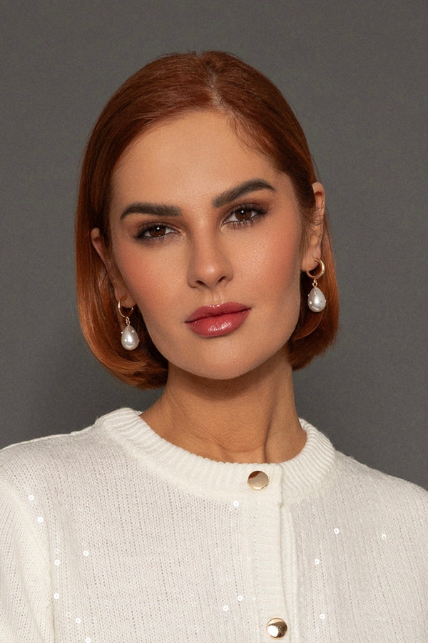Carraig Donn Drop Faux Pearl Hoop Earrings