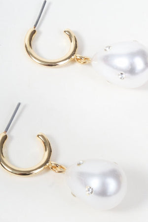 Carraig Donn Drop Faux Pearl Hoop Earrings