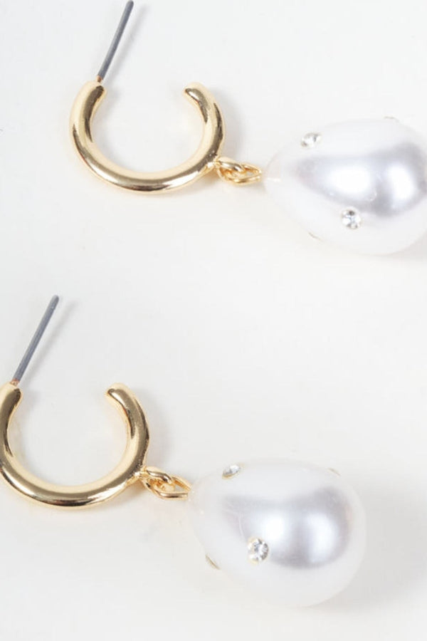 Carraig Donn Drop Faux Pearl Hoop Earrings
