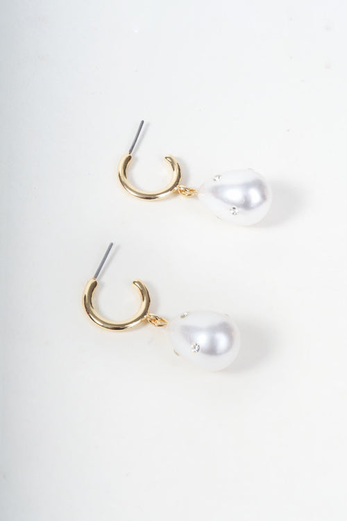Carraig Donn Drop Faux Pearl Hoop Earrings
