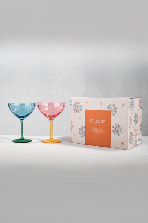 Set of 2 Eclectic Ripple Champagne Saucers