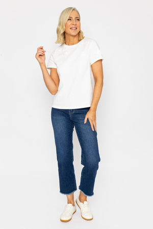 Carraig Donn Ecru Embellished Short Sleeve Knitted Top