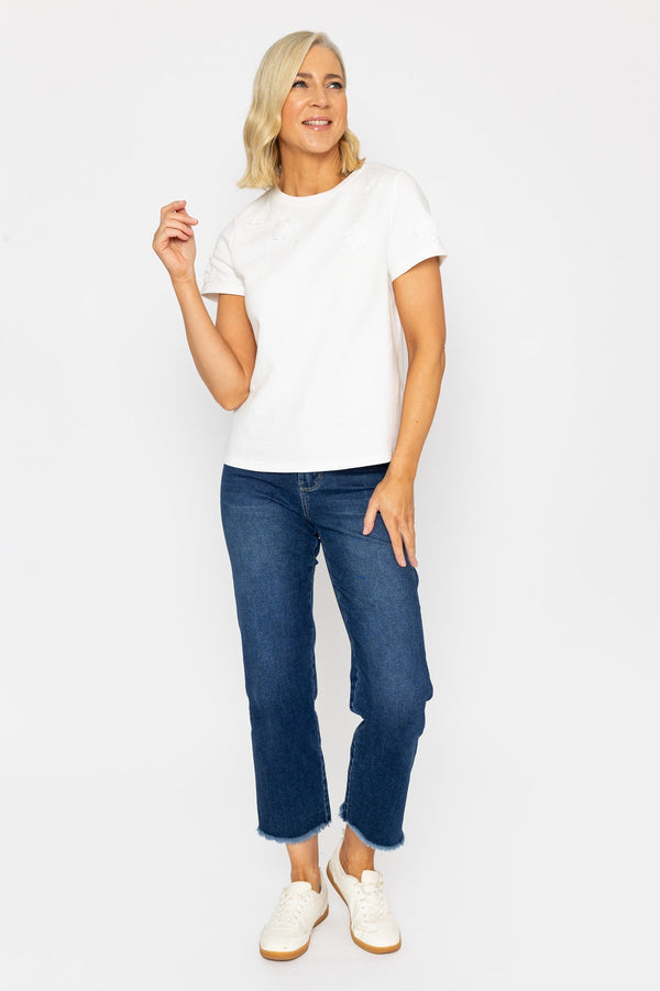 Carraig Donn Ecru Embellished Short Sleeve Knitted Top