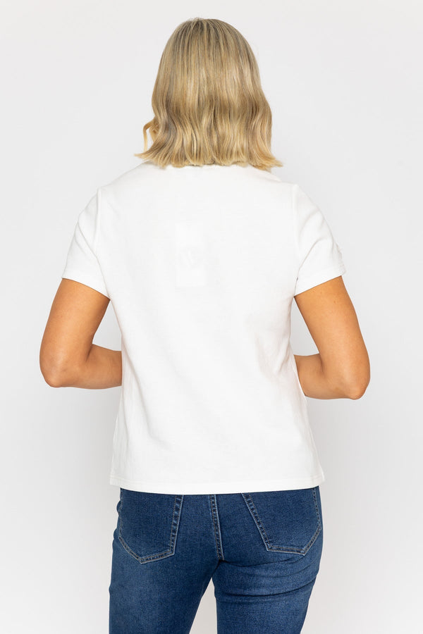 Carraig Donn Ecru Embellished Short Sleeve Knitted Top