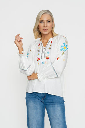 Carraig Donn Ecru Embroidered Top