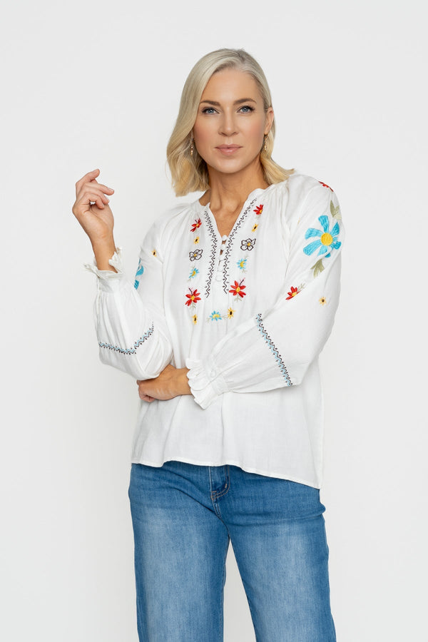Carraig Donn Ecru Embroidered Top