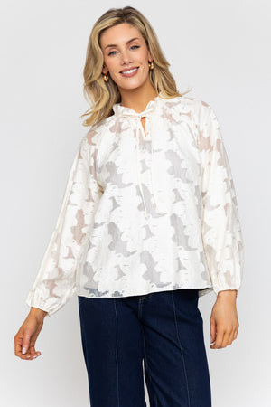 Carraig Donn Ecru Frill Neck Lace Top