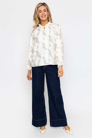 Carraig Donn Ecru Frill Neck Lace Top