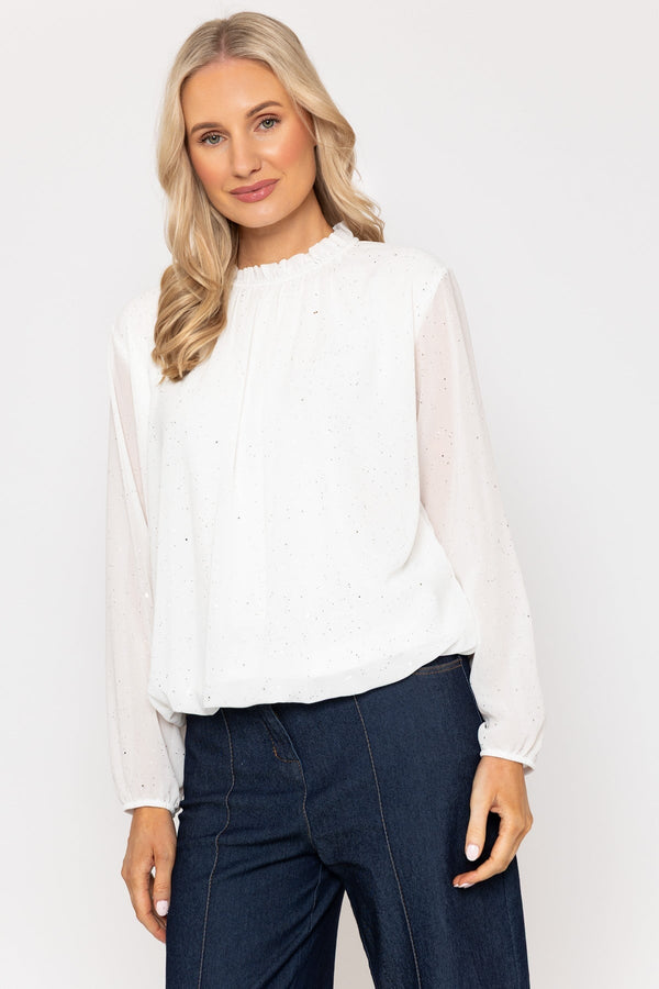 Carraig Donn Ecru High Neck Top With Glitter