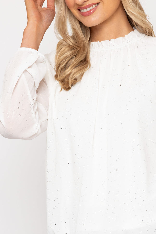 Carraig Donn Ecru High Neck Top With Glitter