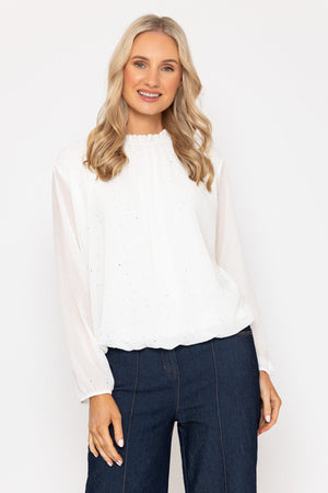 Carraig Donn Ecru High Neck Top With Glitter