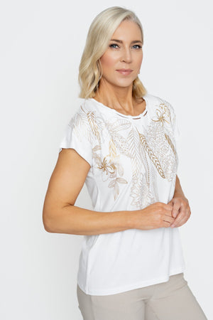 Carraig Donn Ecru Printed Top With Neck Detail