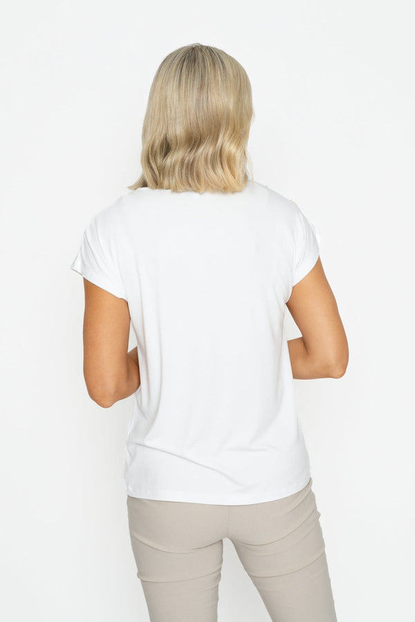 Carraig Donn Ecru Printed Top With Neck Detail