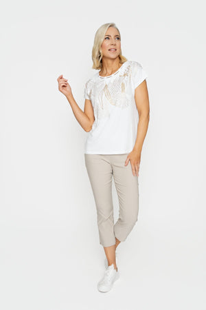 Carraig Donn Ecru Printed Top With Neck Detail