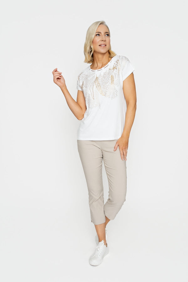 Carraig Donn Ecru Printed Top With Neck Detail