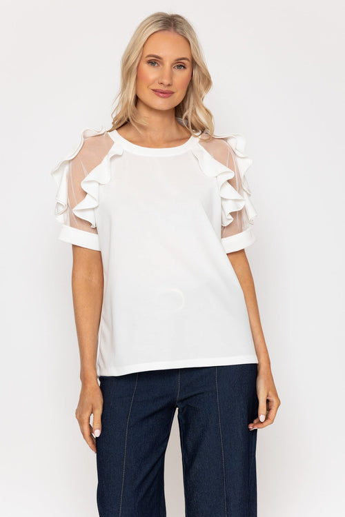 Ecru Ruffle Mesh Sleeve Top