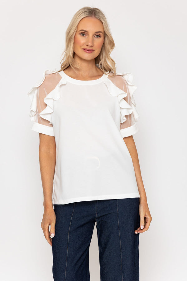 Carraig Donn Ecru Ruffle Mesh Sleeve Top