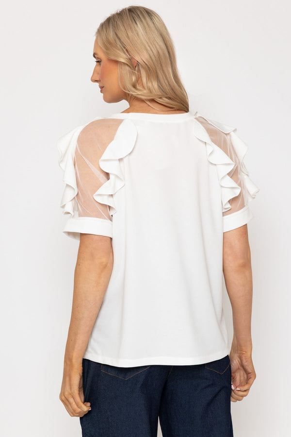Carraig Donn Ecru Ruffle Mesh Sleeve Top