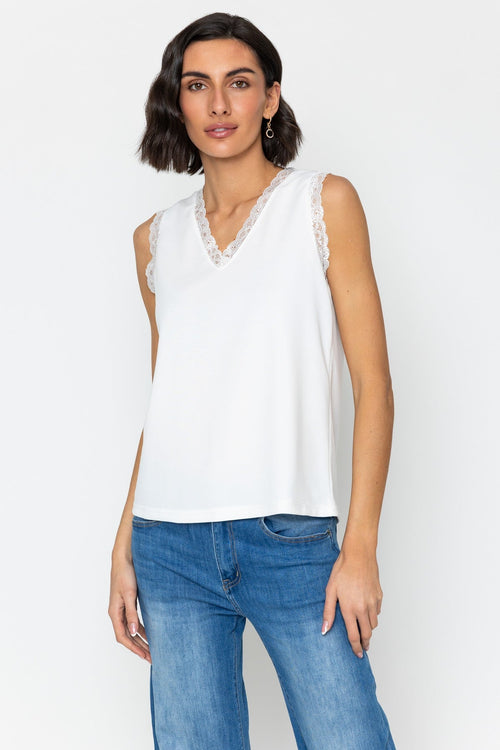 Ecru Sleeveless Lace Trim Scuba Cami