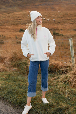 Carraig Donn Ecru Teddy Fleece With Contrast Zip