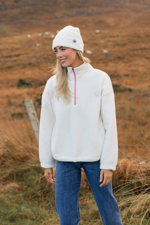Carraig Donn Ecru Teddy Fleece With Contrast Zip